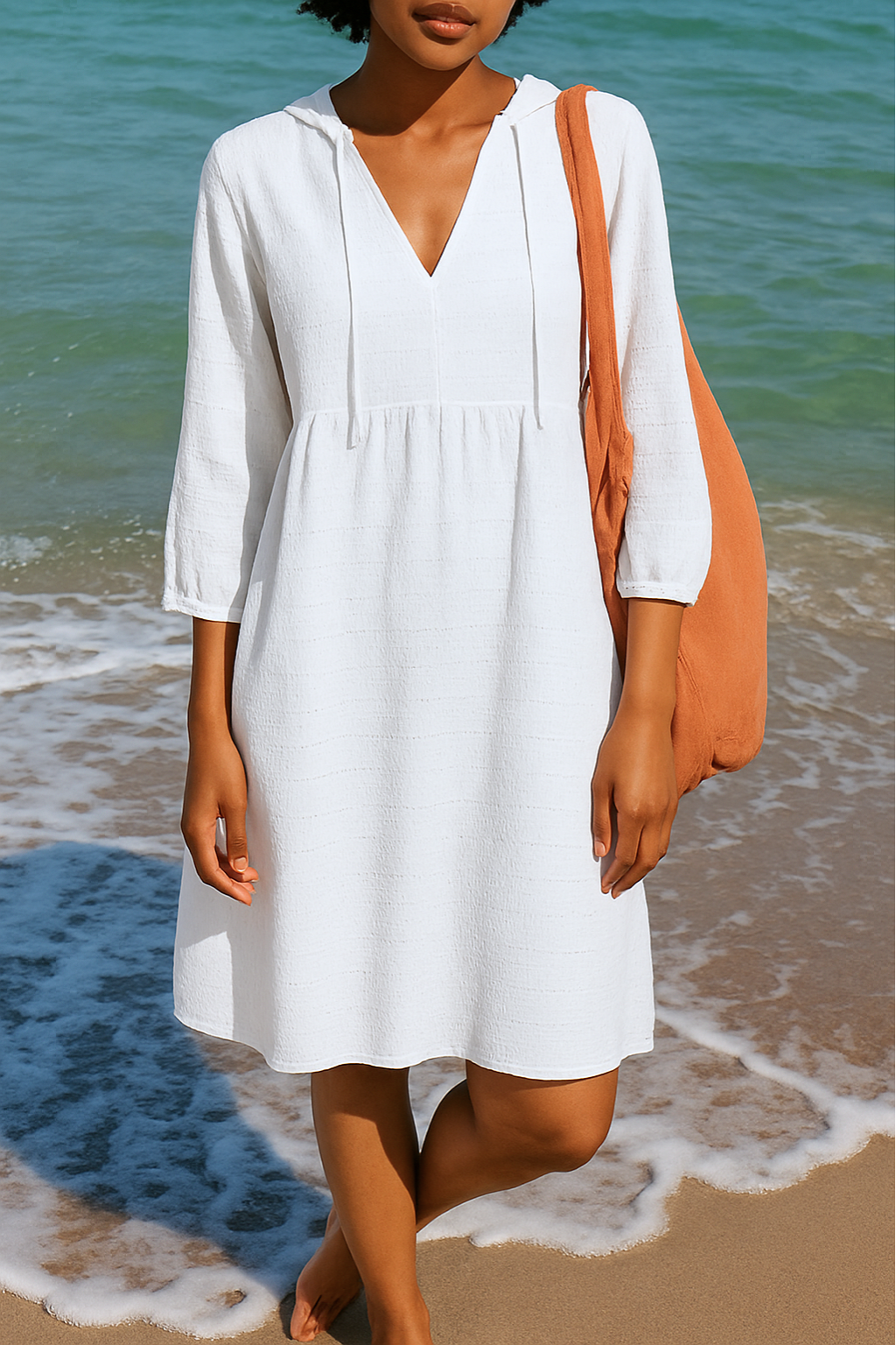 Sacide - V Neck Three Quarter Sleeve Smock Dress
