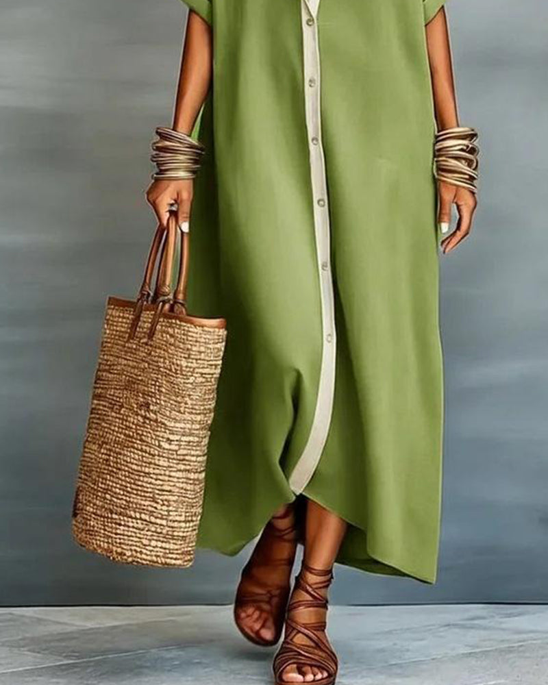 Nerena | Oversized Button Front Midi Shirt Dress