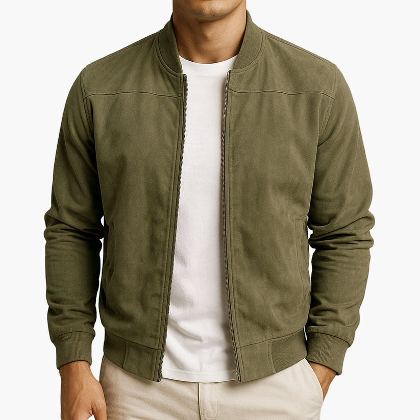 Guenter | Suede-Style Zip-Front Stand Collar Jacket