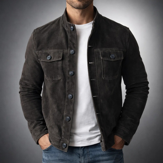 Pranas | Olive Suede-Look Button Jacket