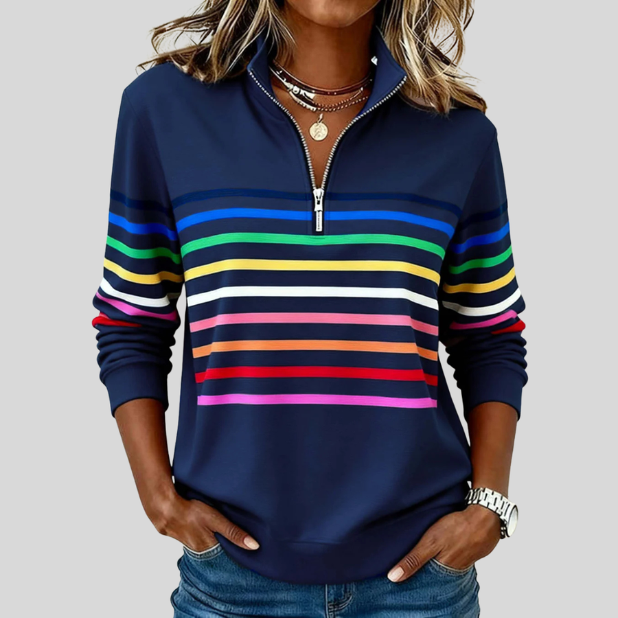 Evelyn | Casual Sweatshirt Long Sleeve Half Zip Striped