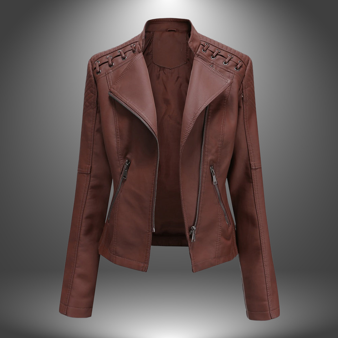 Lilia | Leather Style Biker Jacket With Zips