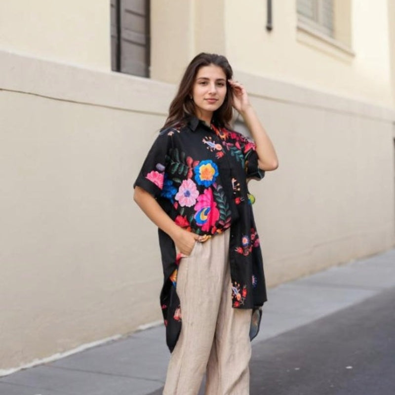 Rossella | Floral Print Short Sleeve Long Shirt