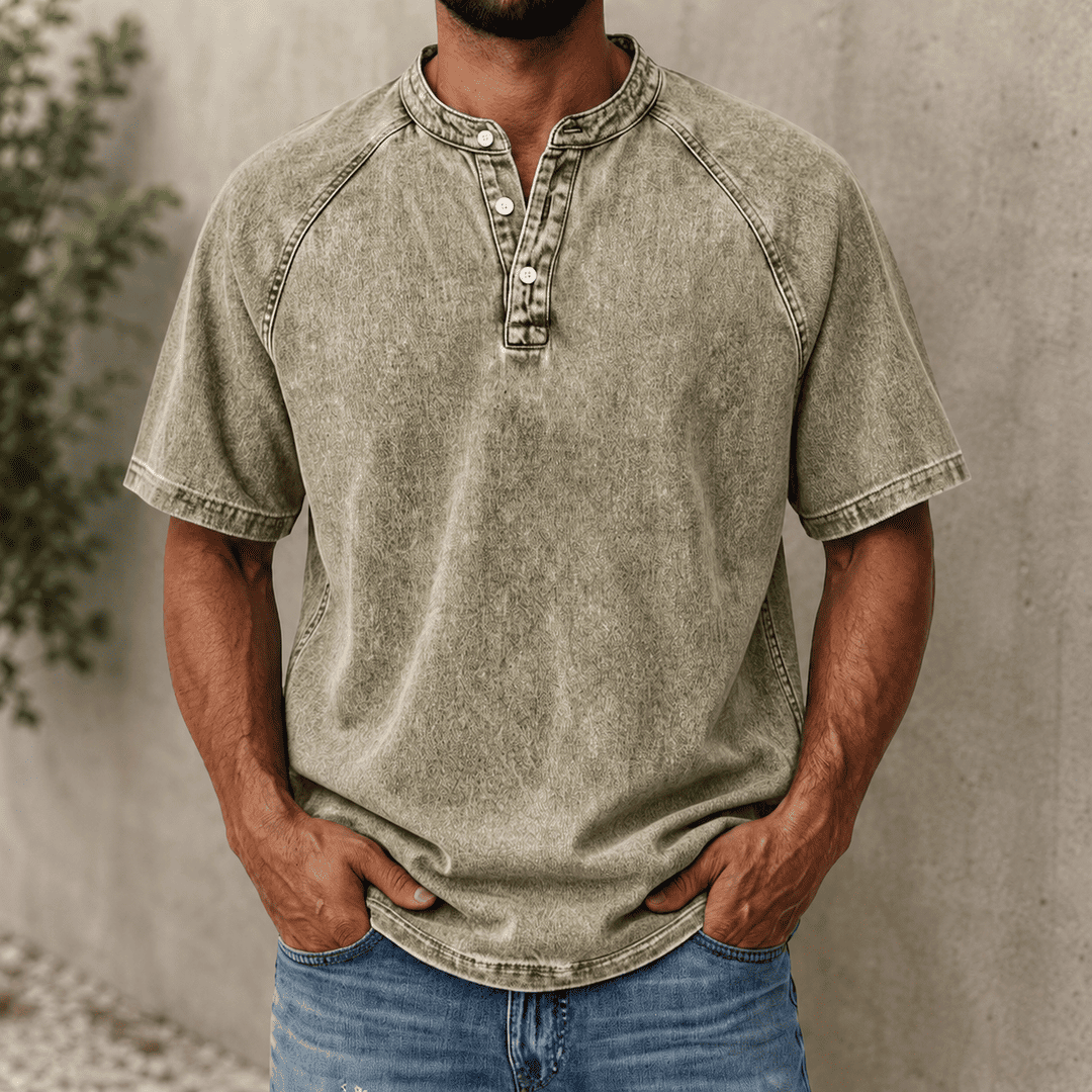 Zerric | Henley Shirt Short Sleeve Washed Finish