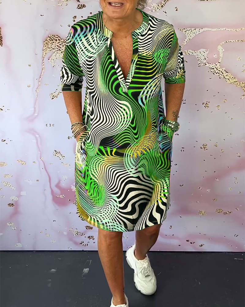 Diane | Abstract Print V Neck Midi Dress