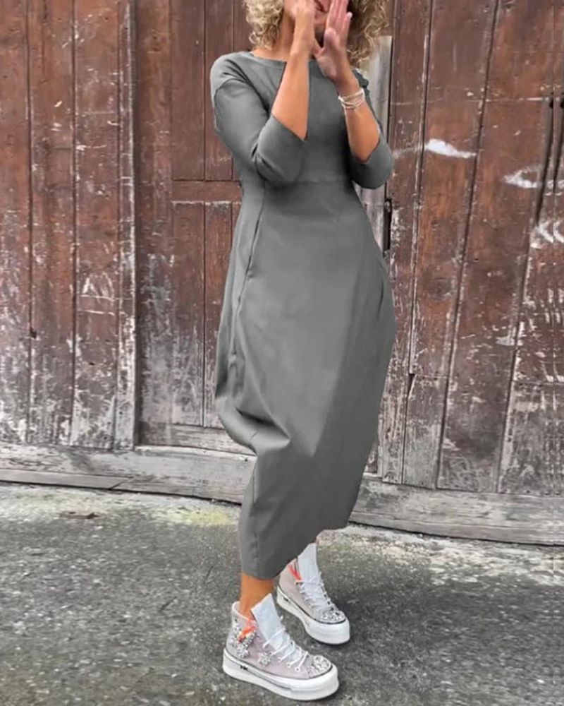 Magdana | Midi Dress Three Quarter Sleeve Plain