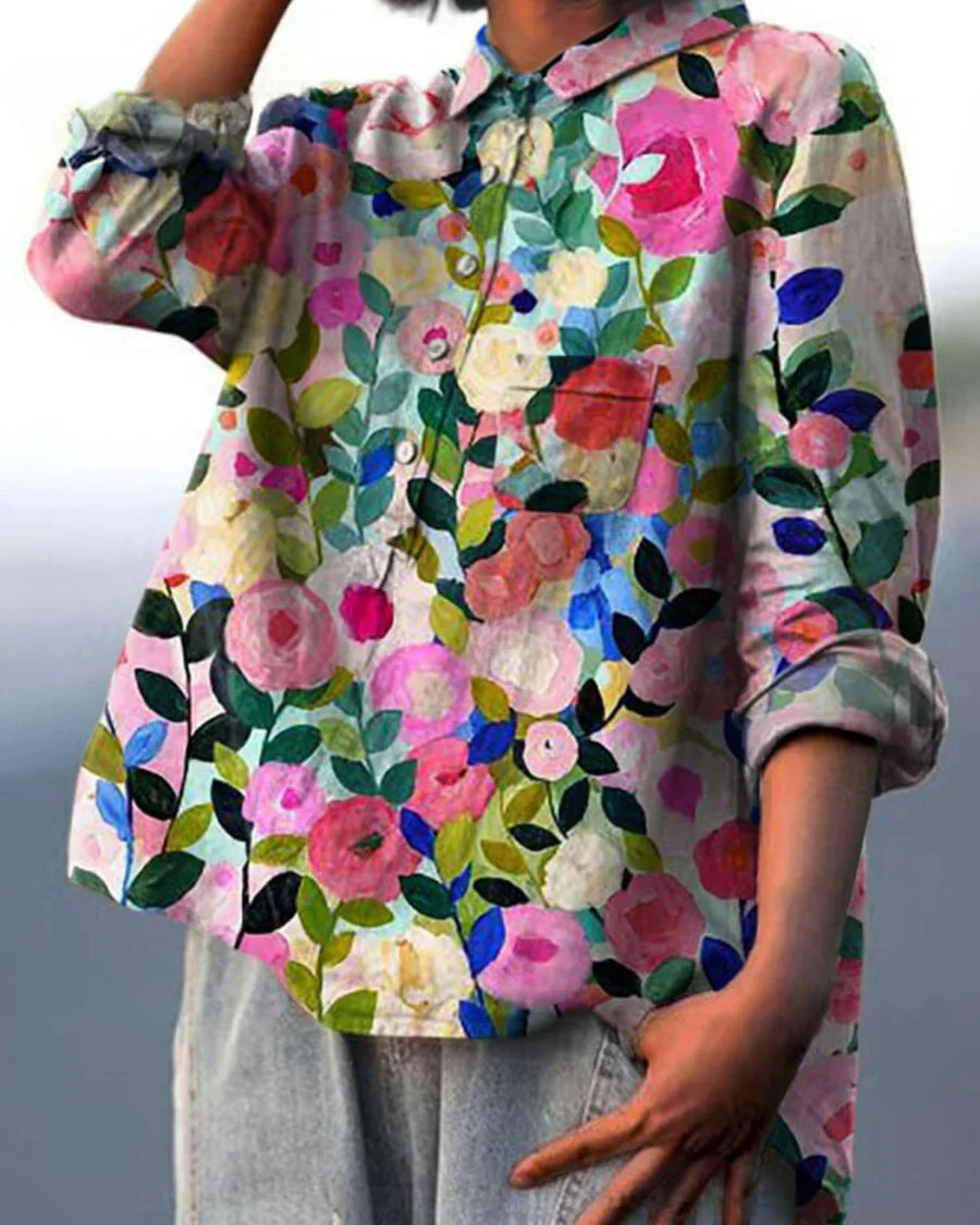 Emery | Painterly Floral Long Sleeve Blouse