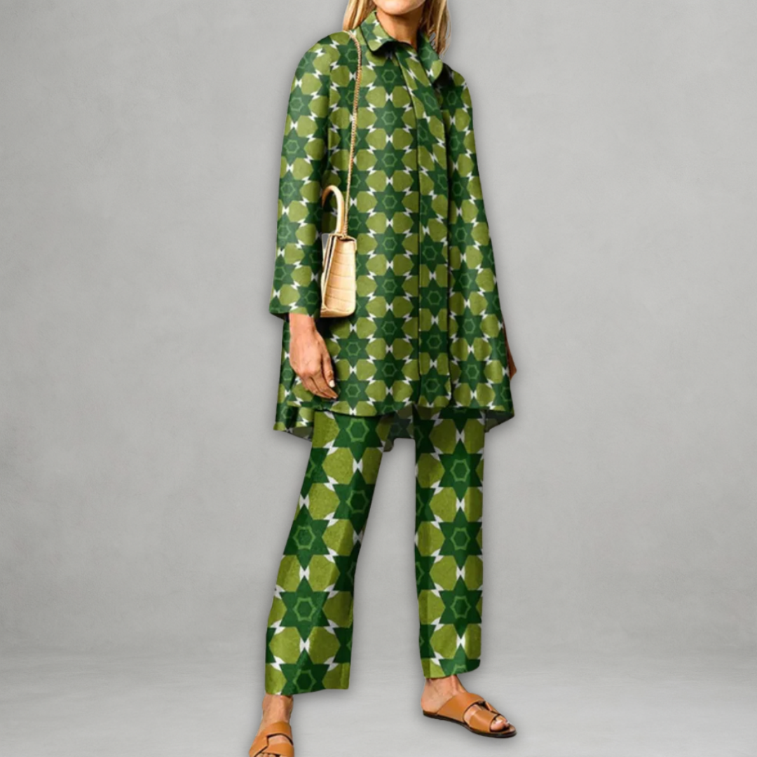 Claudette | Two Piece Set Green Geometric Print