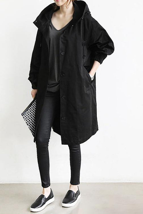 Shauna | Long Hooded Coat with Button Front