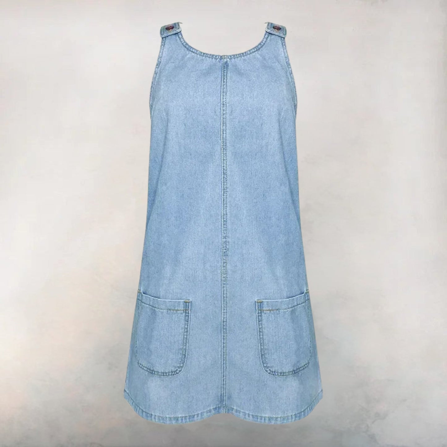Lucelia | Washed Denim Pinafore Mini Dress Scoop Neck