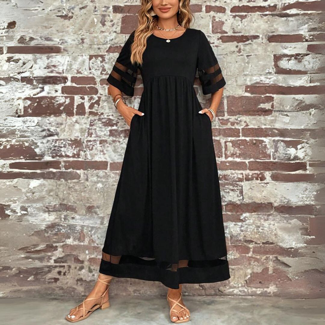 Silvy | Maxi Dress with Mesh Trim Sleeves