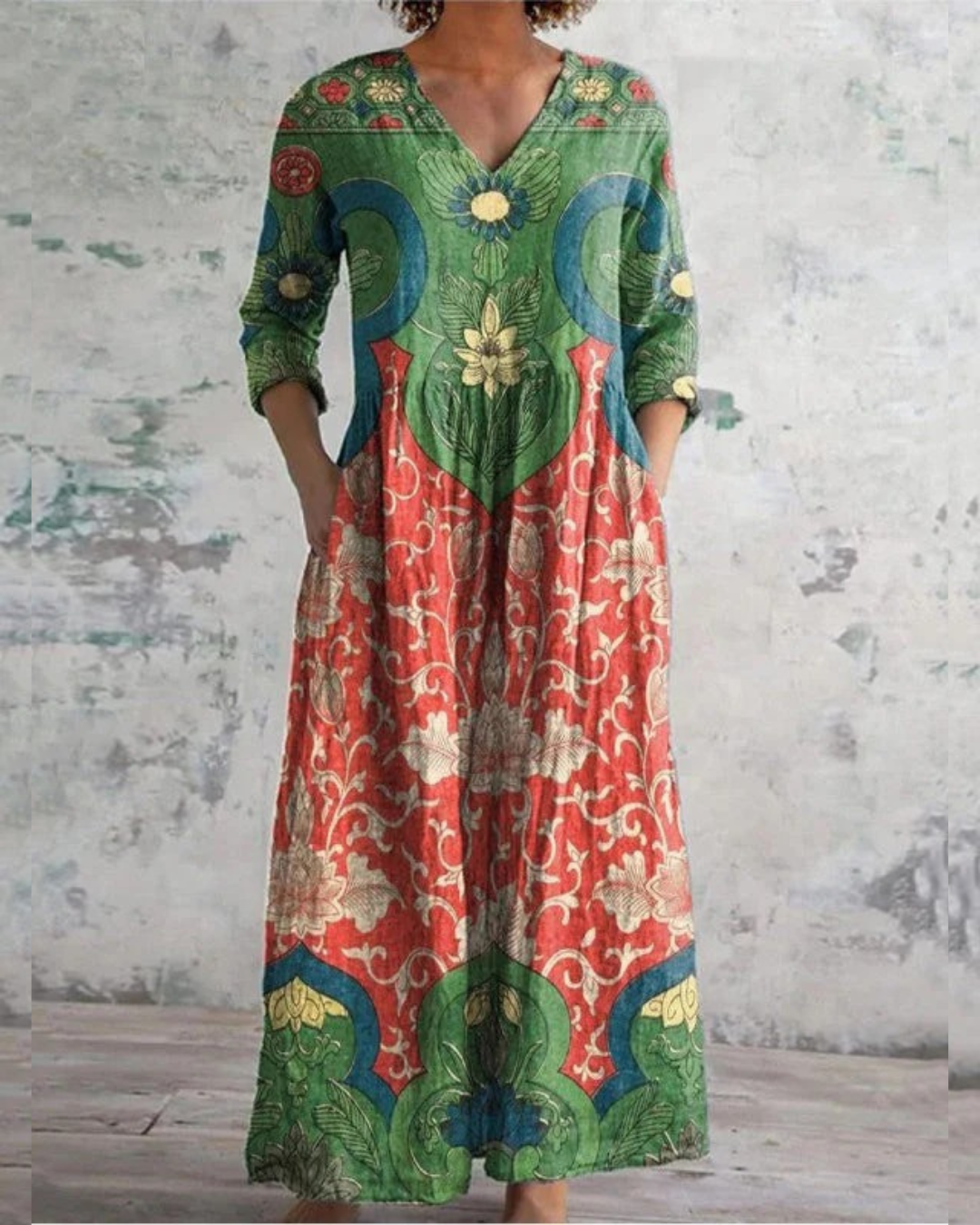 Bernadine | Floral V Neck Long Sleeve Maxi Dress