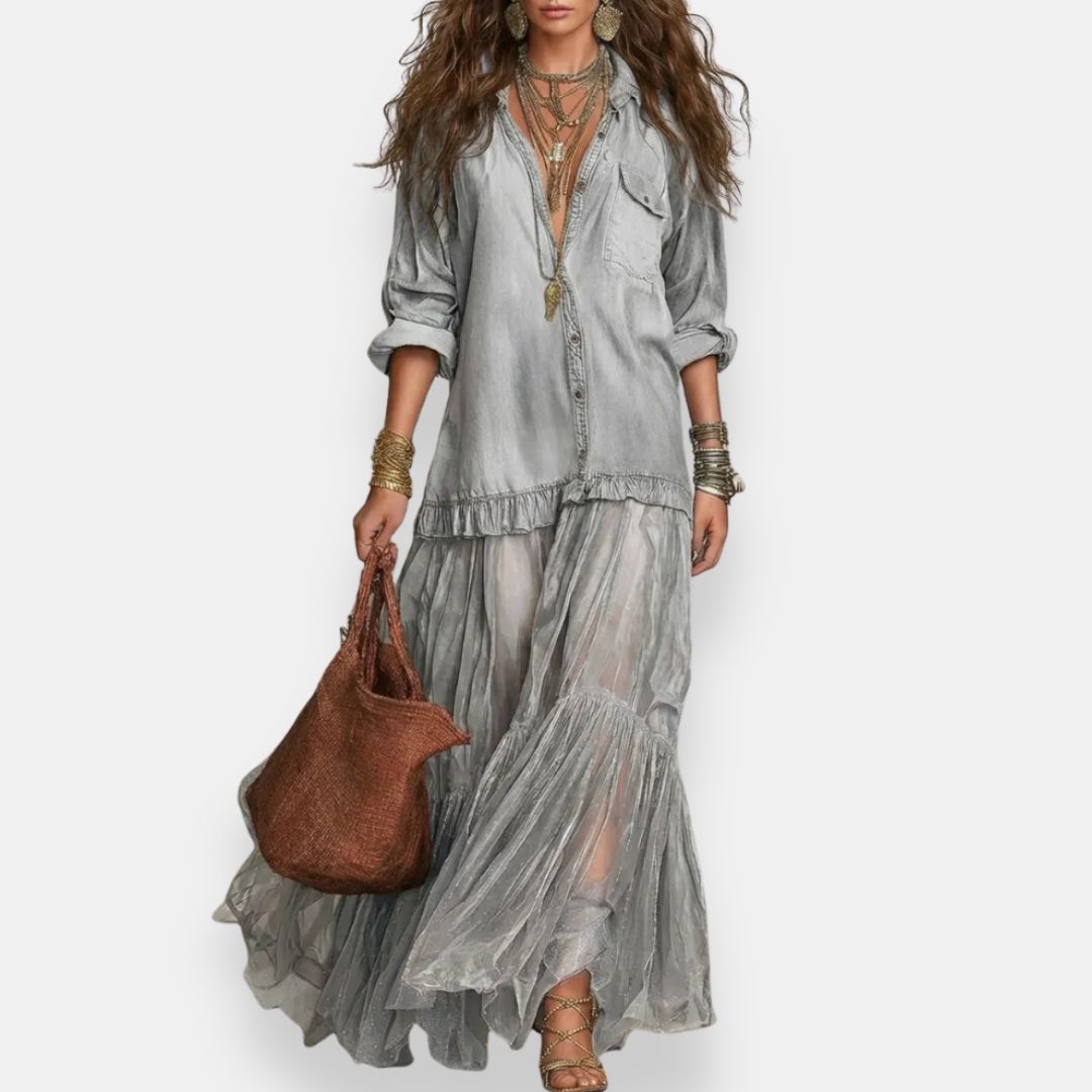 Zaynab | Maxi Dress With Ruffle Sheer Panels