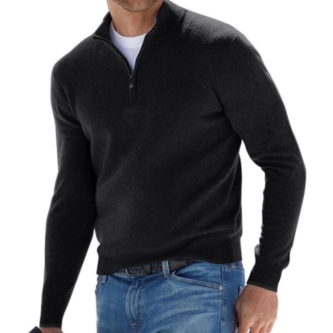 Robbert | Pullover Jumper with Quarter Zip and Stand Collar