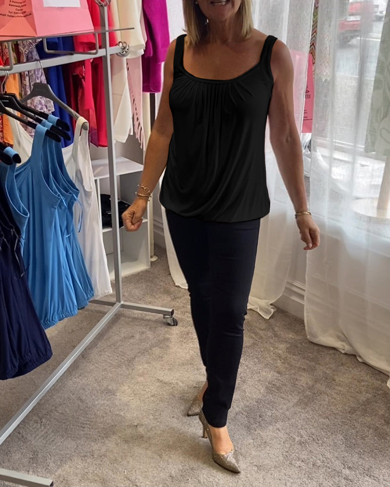 Hanner | Pleated Sleeveless Scoop Neck Top