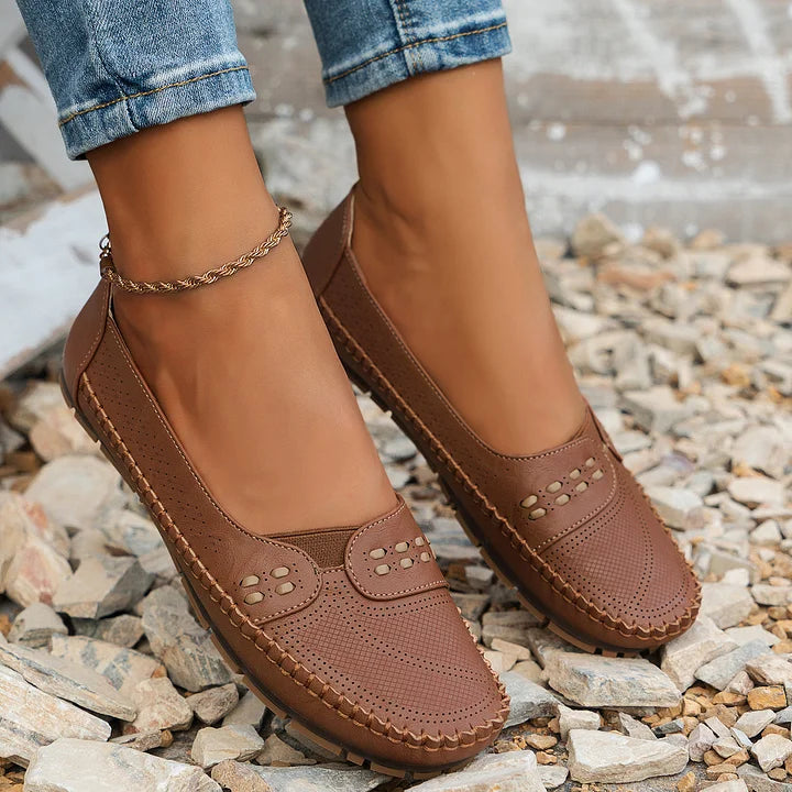 Gerdien | Brown Slip-On Perforated Loafers