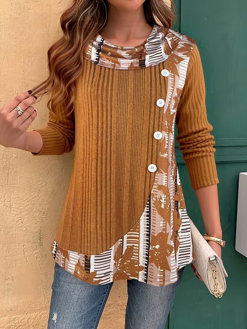 Florilitha | Ribbed Long Sleeve Printed Top