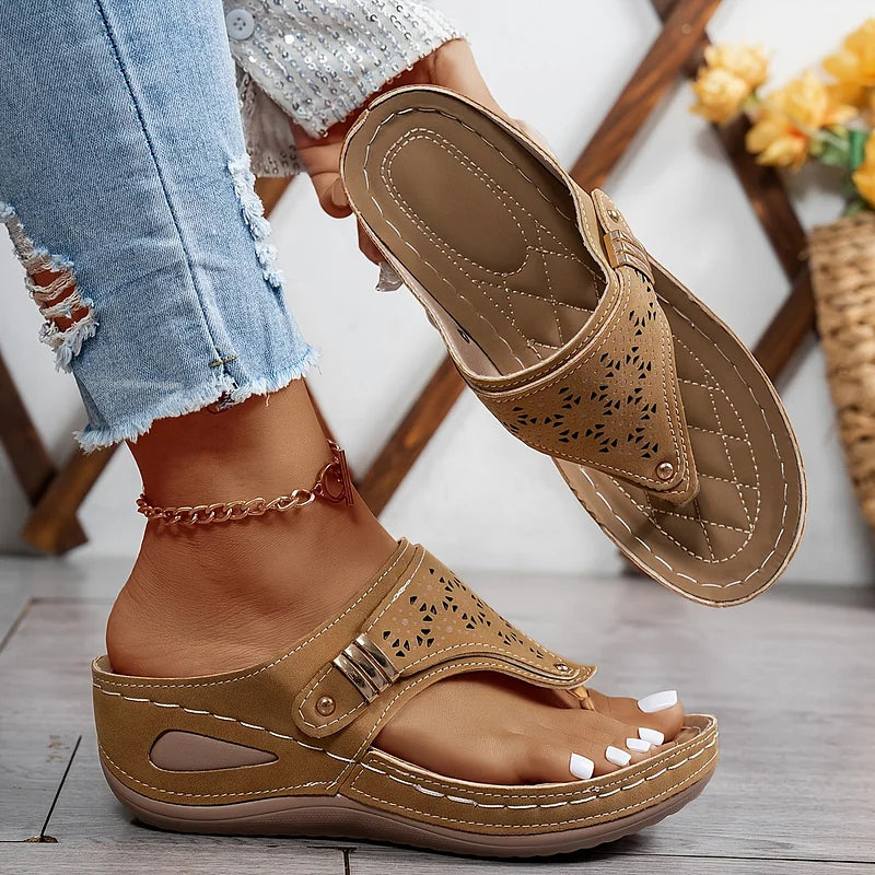 Tiara - Wedge Flip Flop Cutout Sandals