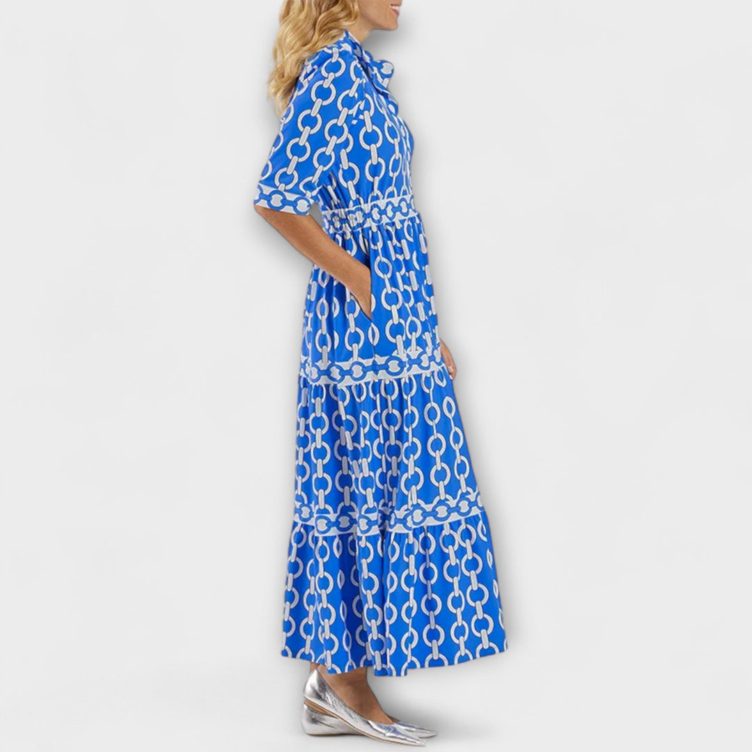 Stavroula | Midi Chain Print Tiered Shirt Dress