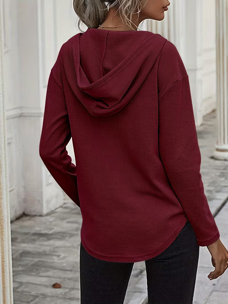 Heydi | Sweatshirt with V-Neck Hood Curved Hem