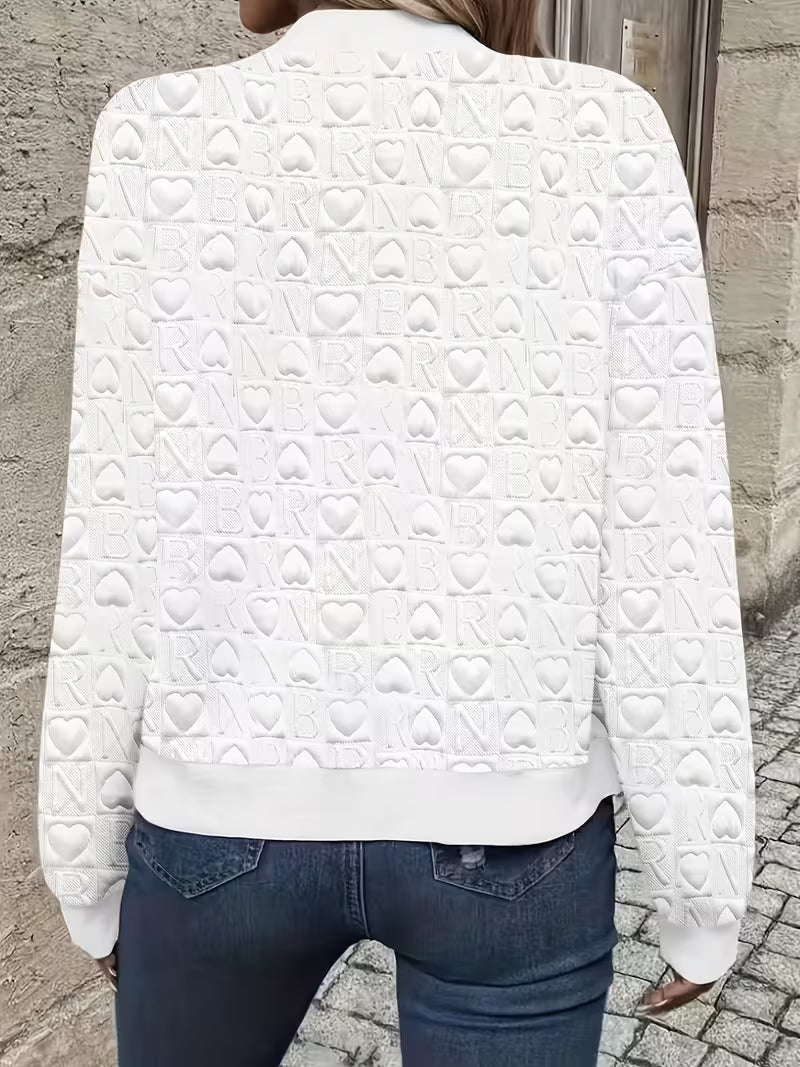 Mileisine | Zip-Up Jacket with Embossed Heart Pattern