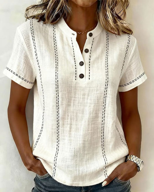 Vanessia | Short Sleeve Button Neck Blouse