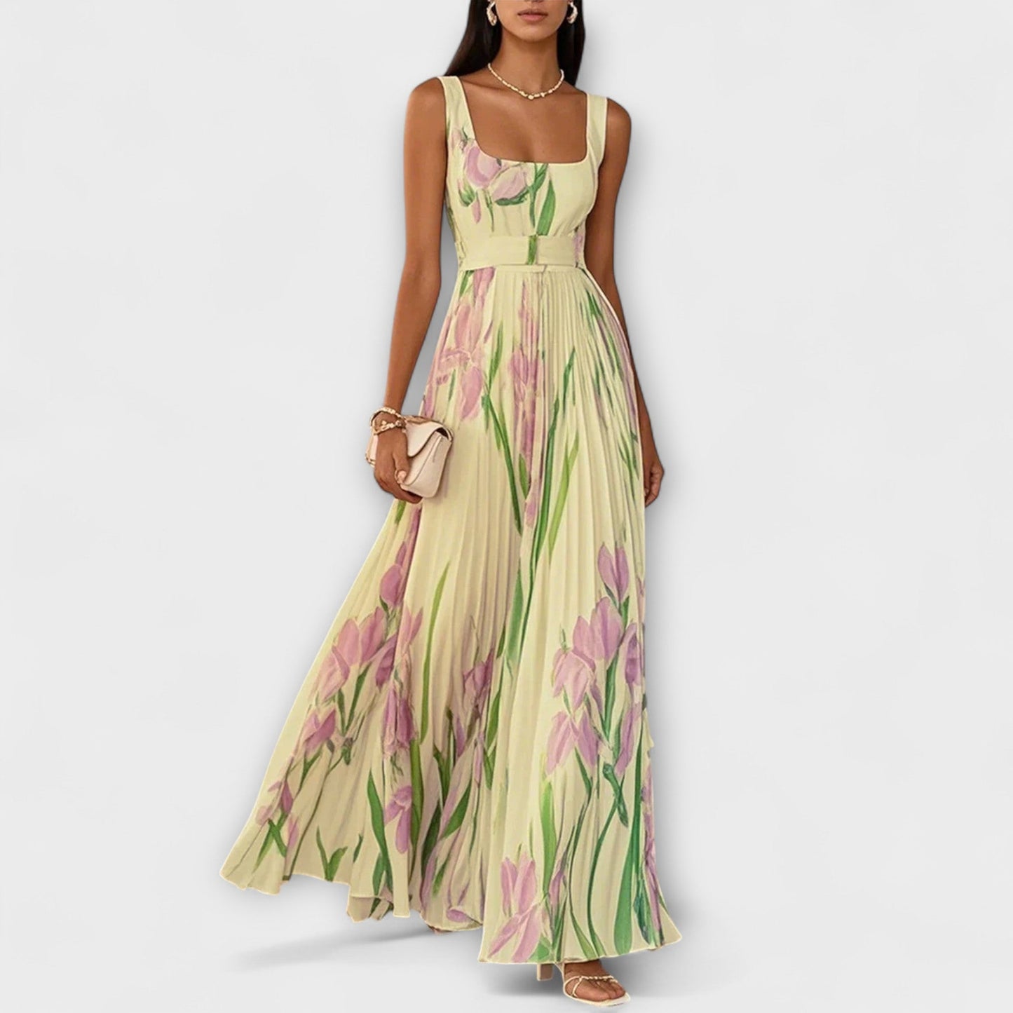 Tressa | Sleeveless Floral Pleated Maxi Dress