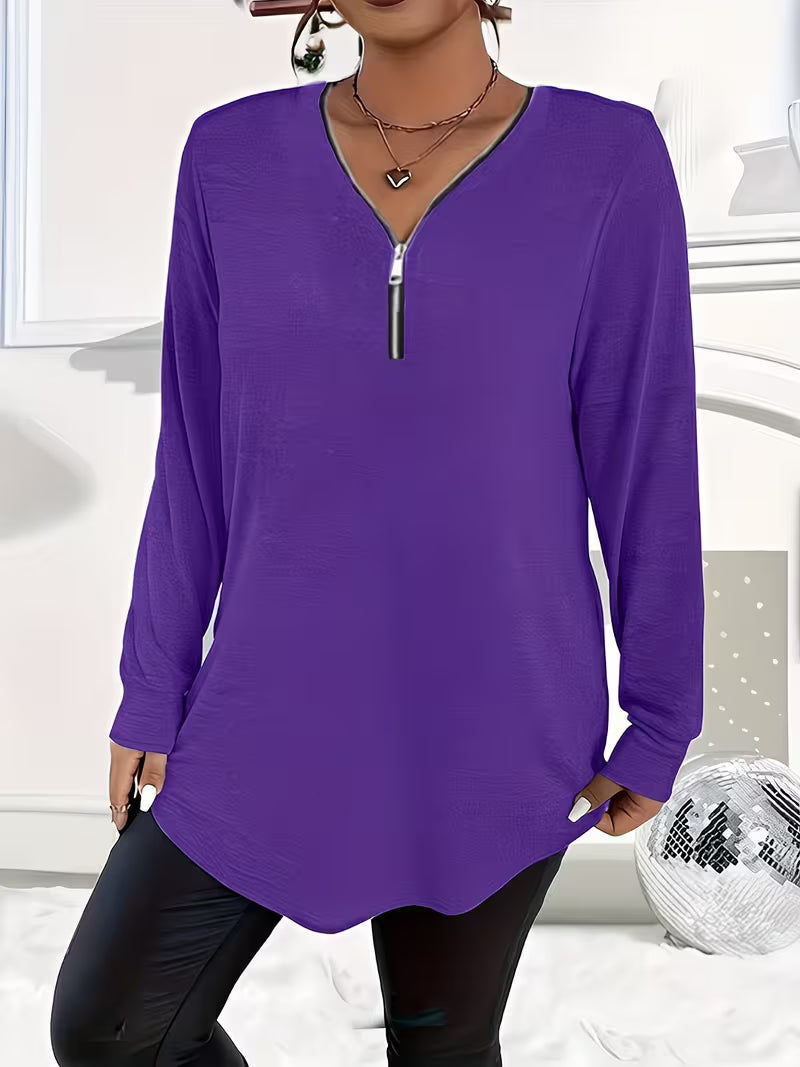 Liorah - Elegant Long Sleeve Zip-Up Shirt