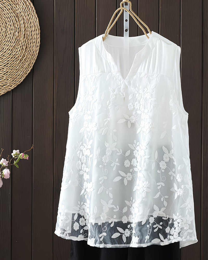 Shilika | Sleeveless Floral Print V-Neck Blouse