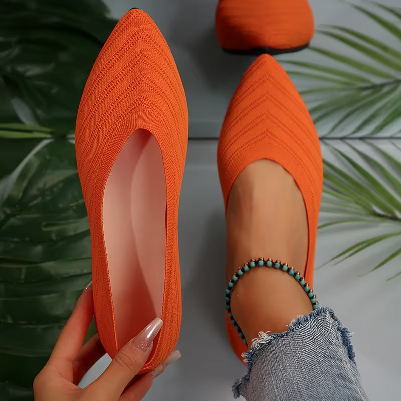 Mikya - Pointed Toe Knit Ballet Flats