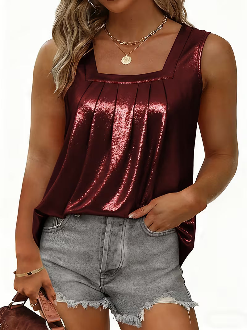 Shivina | Metallic Scoop Neck Sleeveless Tank Top