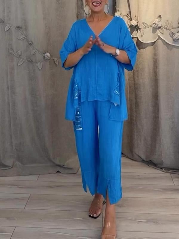 Ebony | V-Neck Loose Fit Two-Piece Set