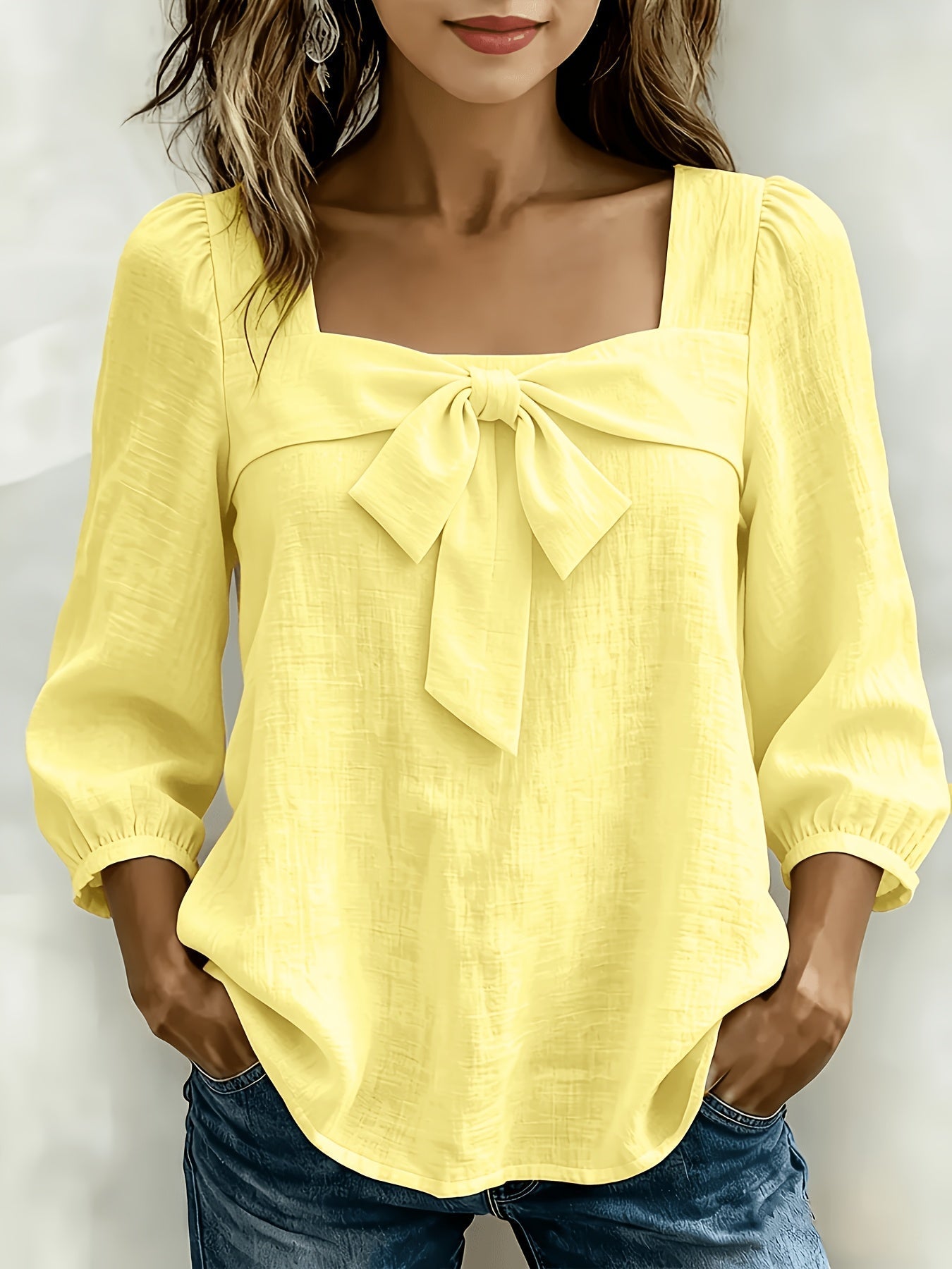 Avelieandra | Bow-Front Casual Summer Shirt in Blue
