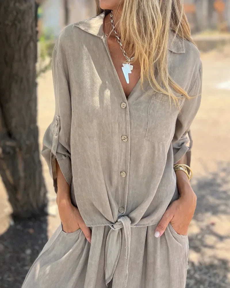Bogna| Two-Piece Set Button-Up Shirt Wide-Leg Trousers