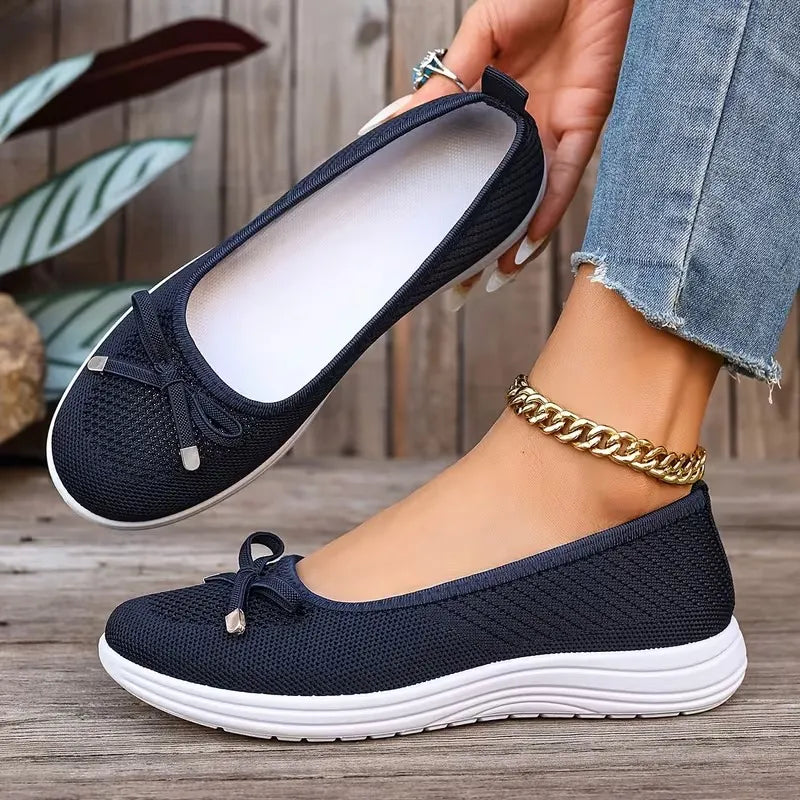 Mayda | Knit Ballet Flats with Bow Trim