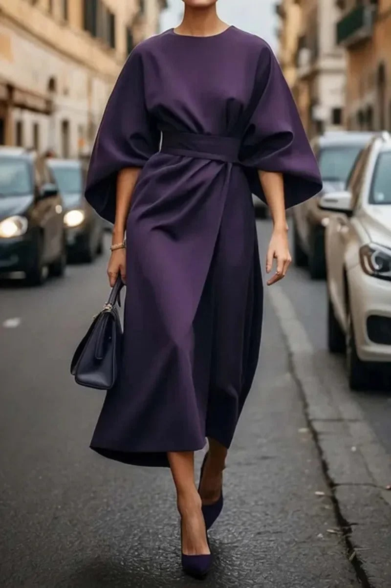 Rita | Belted Batwing Sleeve Midi Dress