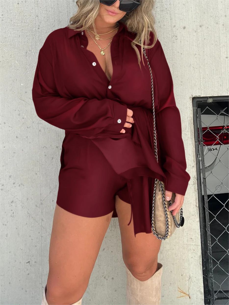 Giulia | Collared Long Sleeve Shirt and Shorts Set