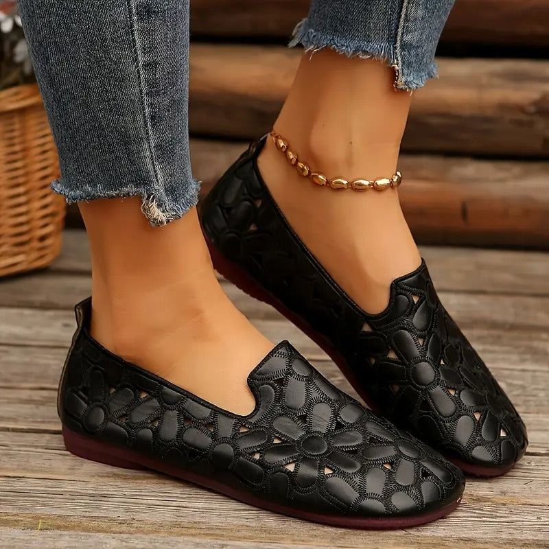 Veronica | Floral Cut Out Flat Shoes