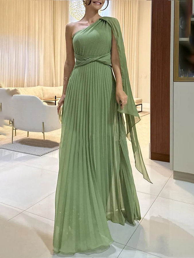 Kiriana | One Shoulder Pleated Maxi Evening Dress