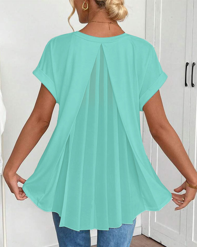 Liyanna - Patchwork V Neck Short Sleeve T Shirt