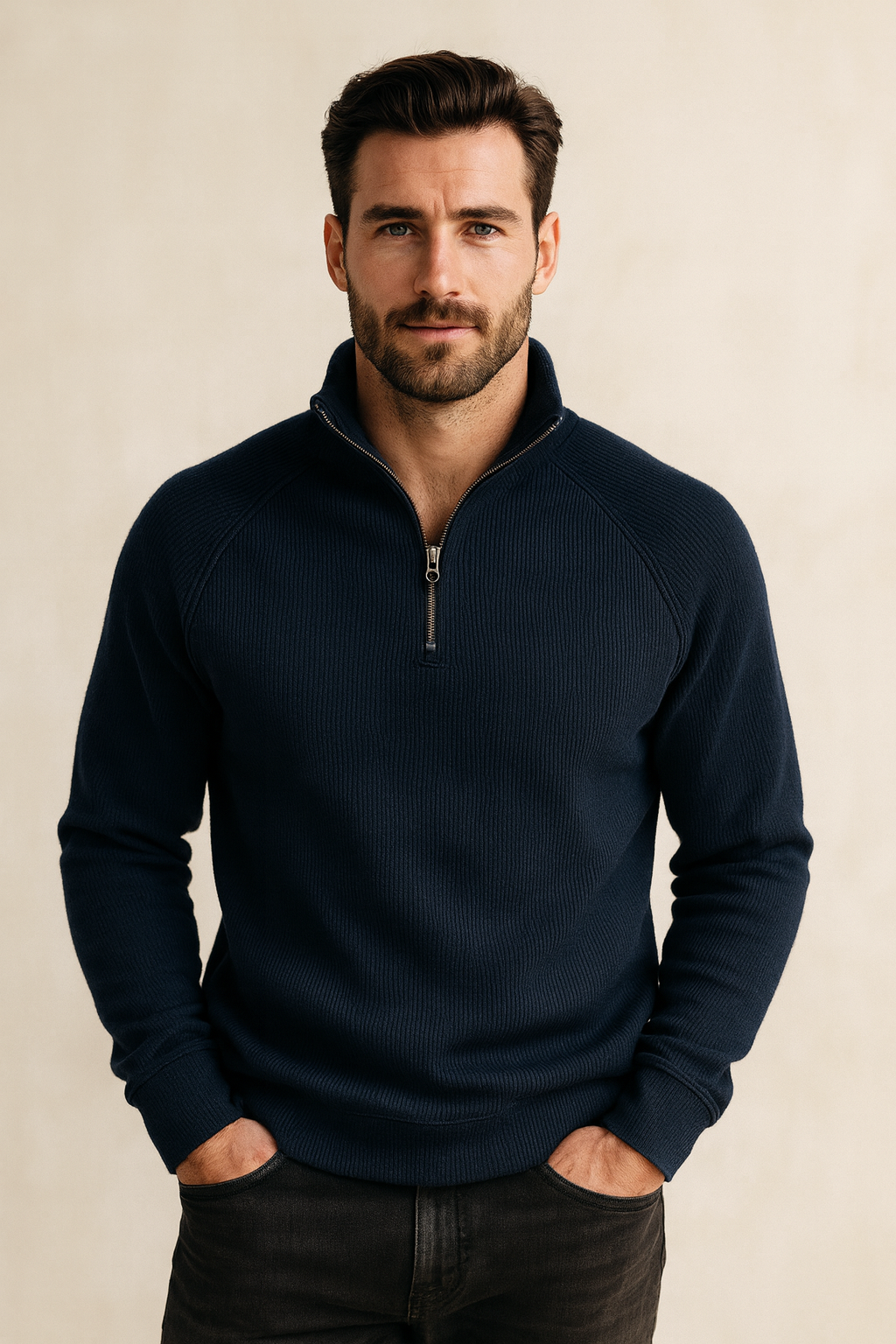 Eduardo | Ribbed Jumper with Quarter Zip and Raglan Sleeves