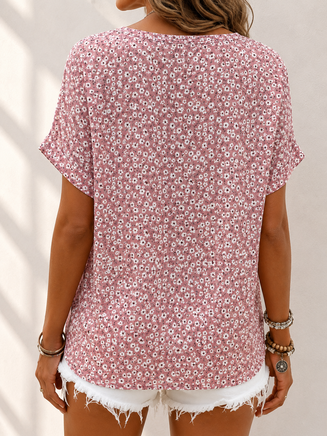 Verna - Floral Button Front Short Sleeve Blouse