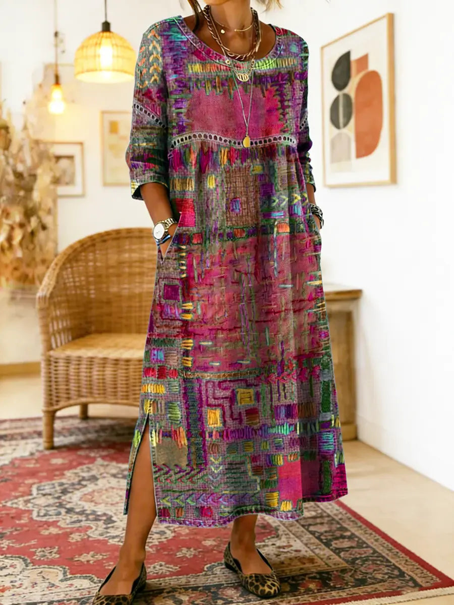 Nihada | Printed Midi Dress With Side Pockets