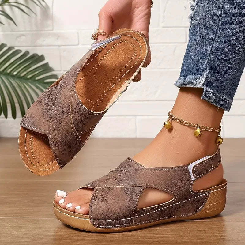 Clarisa | Sandals Open-Toe Cross-Strap Slingback Wedge Sole