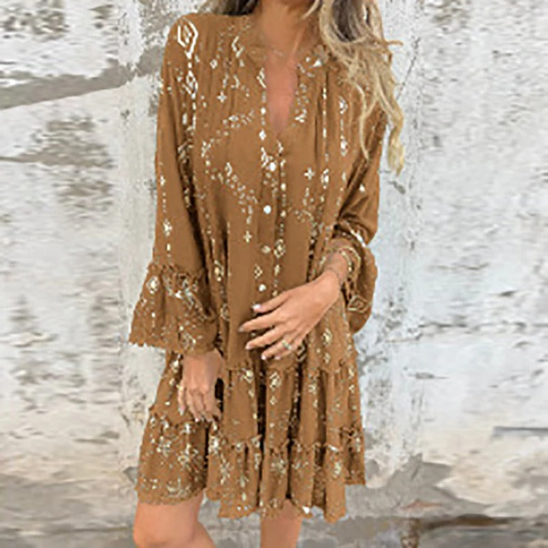 Gillian | Printed Long Sleeve Smock Dress