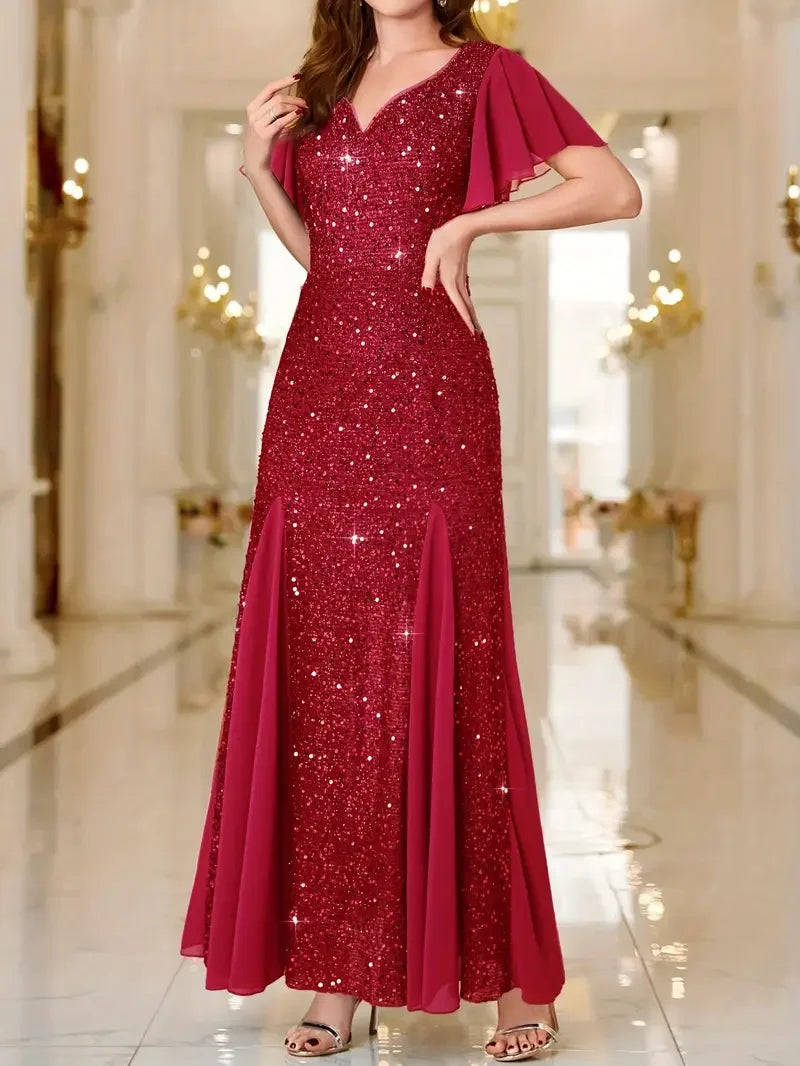 Hinrikka | Sequin Flutter Sleeve Maxi Dress