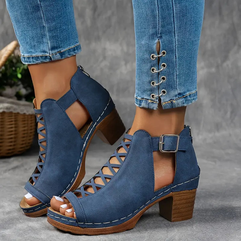 Alexia | Peep Toe Cut Out Block Heels