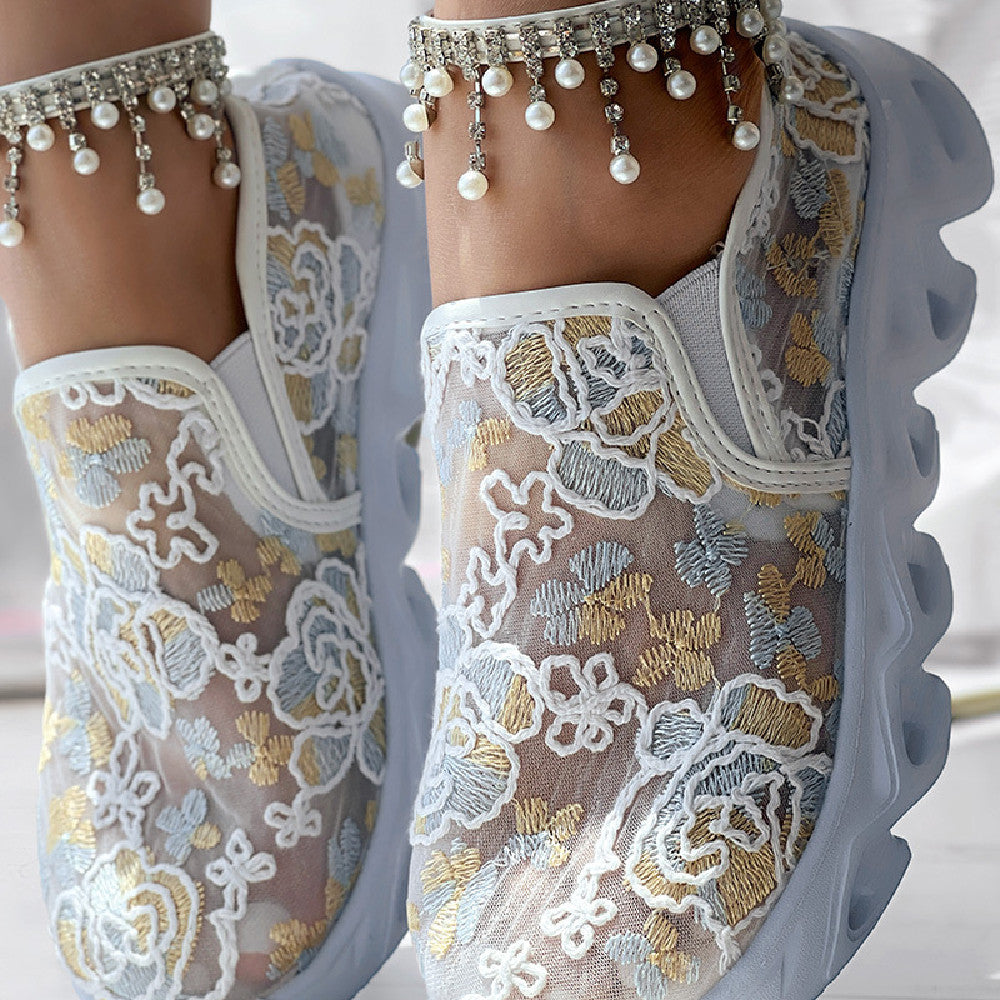 Abbie | Floral Mesh Slip On Trainers