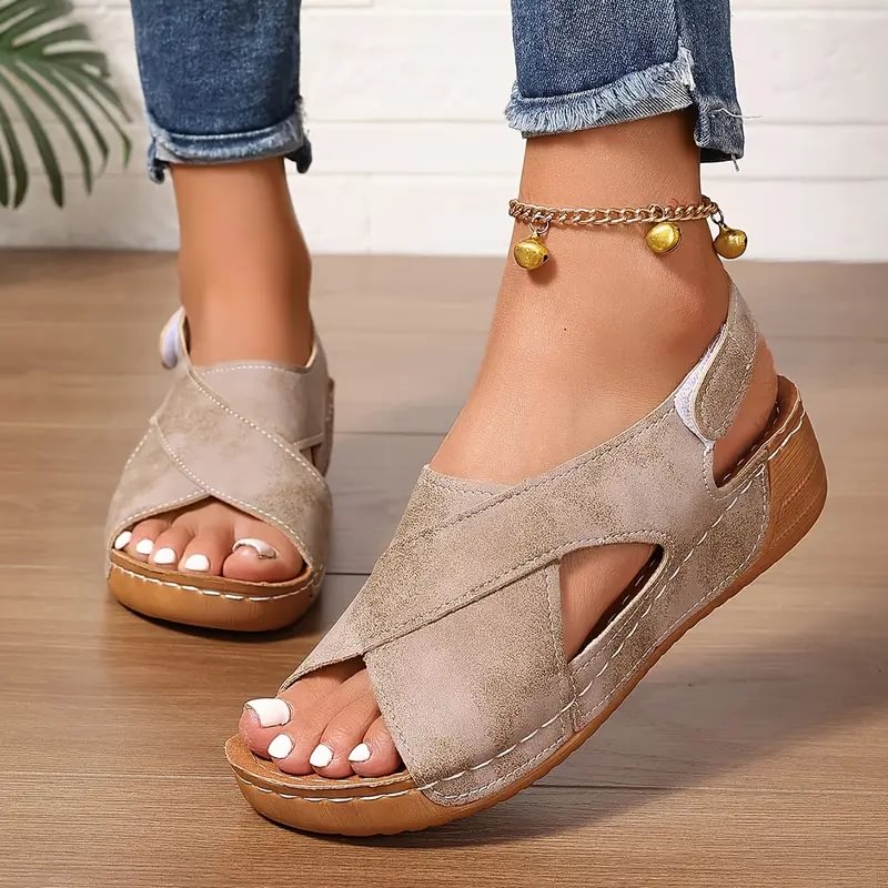 Clarisa | Sandals Open-Toe Cross-Strap Slingback Wedge Sole