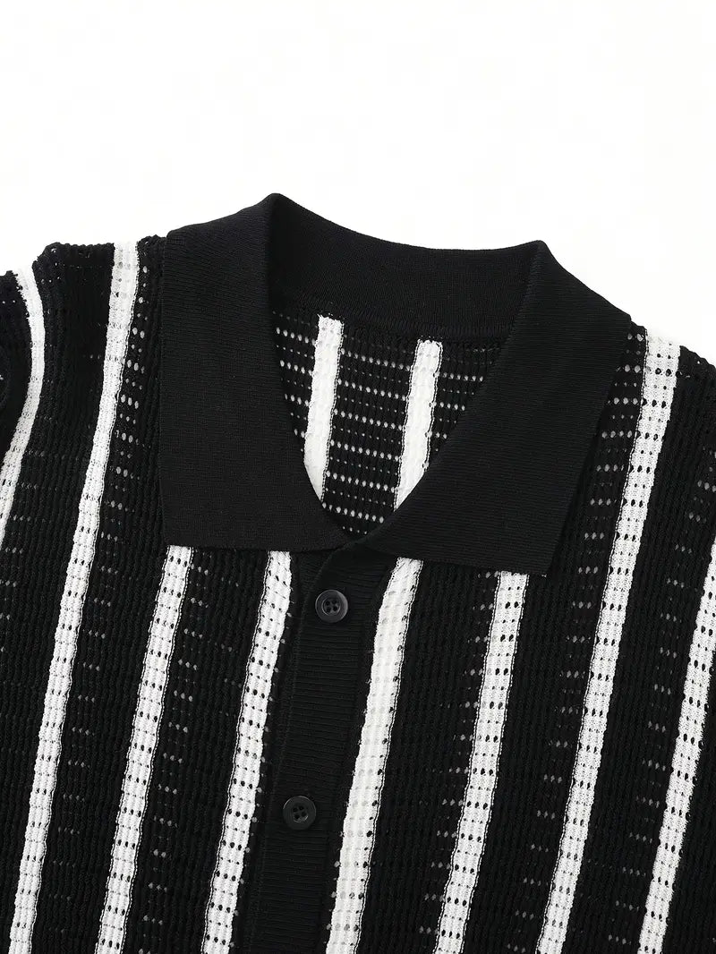 Cordell | Short Sleeve Striped Knit Polo Shirt